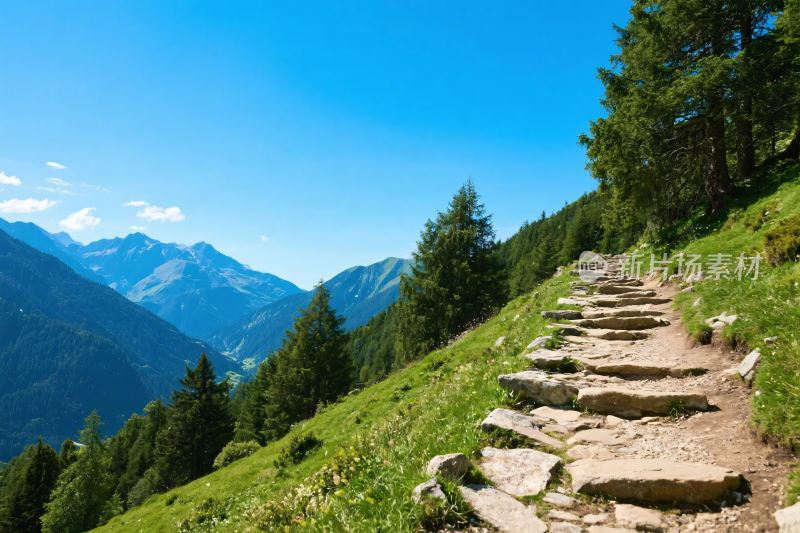 山林石阶远山风景