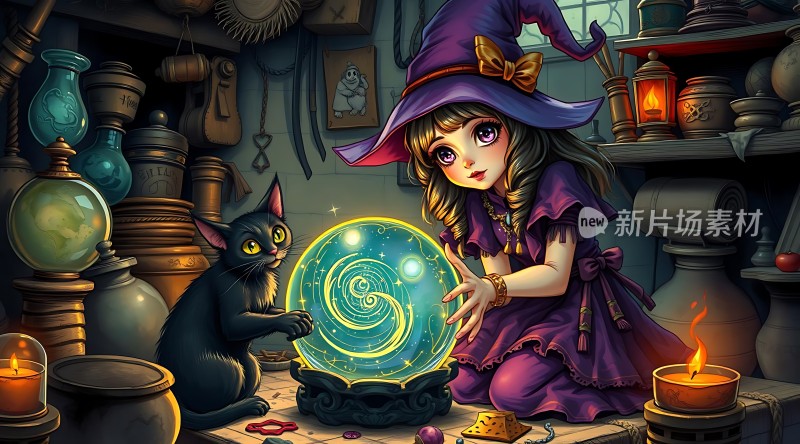 巫师与黑猫共探神秘水晶球