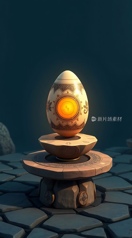 神秘蛋形宝物光芒四射置于石台之上