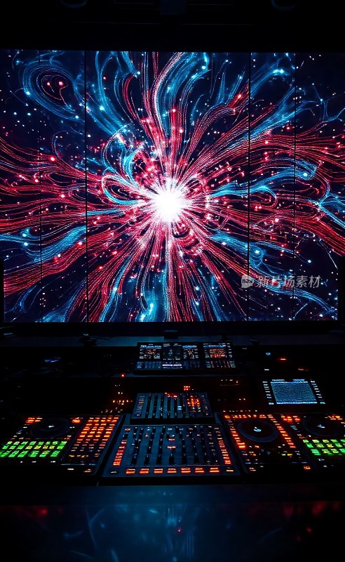 舞台灯光秀控制台与绚丽屏幕画面