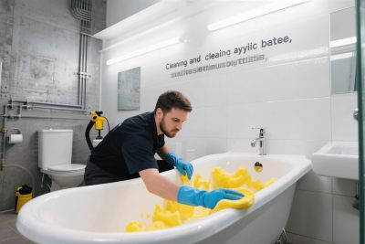 卫生间清洁场景插画 卫生间清洁场景插画