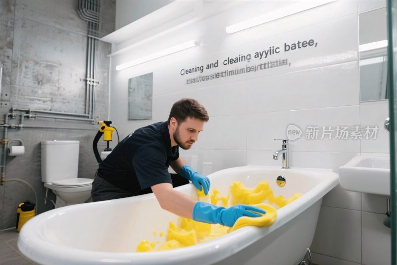 卫生间清洁场景插画