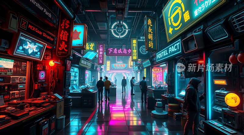 霓虹灯下的未来都市风情街