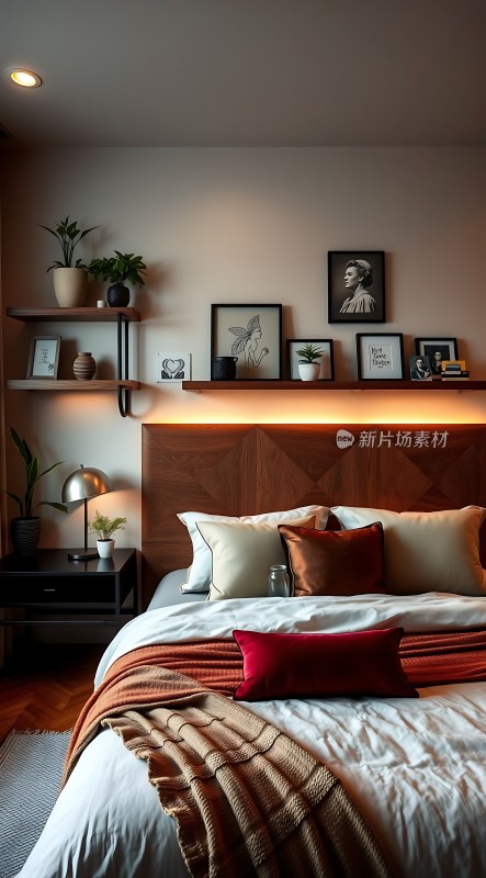 温馨卧室舒适床铺精美装饰宁静生活