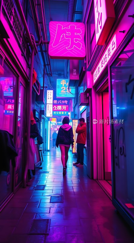 霓虹灯下的繁华街道