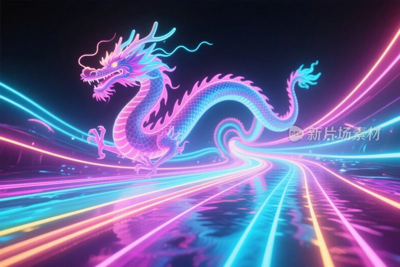 炫彩霓虹龙插画