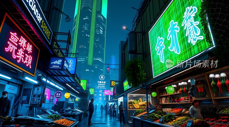 霓虹灯下的繁华夜市