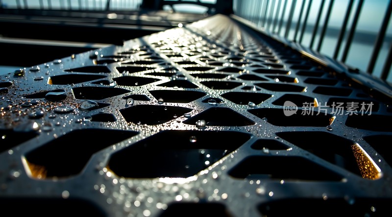 阳光下的水滴与金属网格