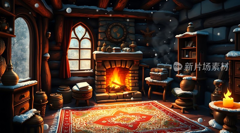冬日暖炉温馨小屋