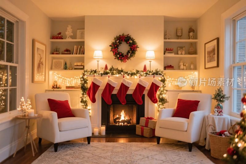 温馨圣诞壁炉客厅