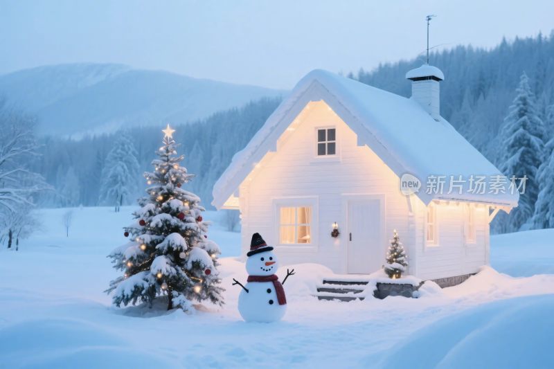 冬日雪景小木屋