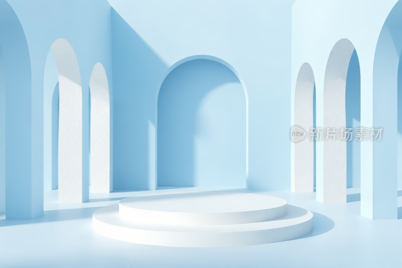 白色平台一个蓝色房间拱门和拱门背景图片
