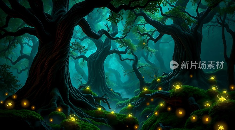 神秘森林夜光萤火虫