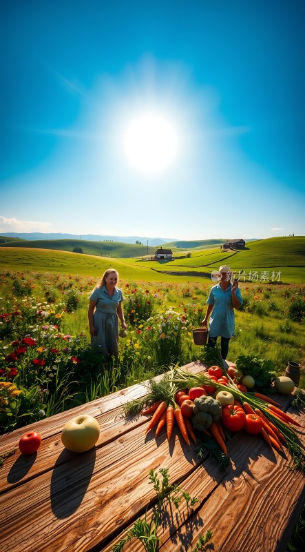 阳光下的田园风光丰收的果实与蔬菜