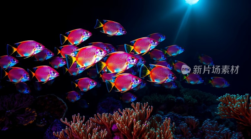 五彩斑斓的小鱼在珊瑚丛中游动