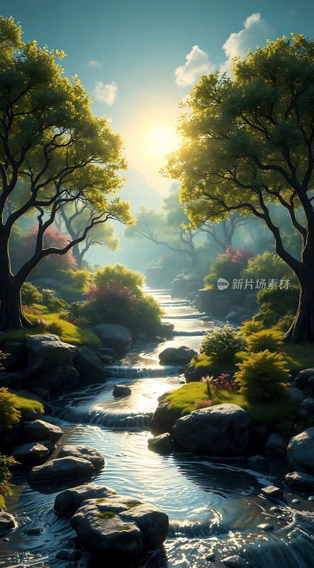 阳光下的宁静小溪