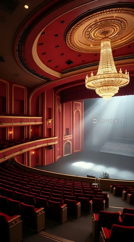 剧院内部华丽吊灯与红色座椅