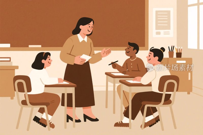 课堂互动场景插画