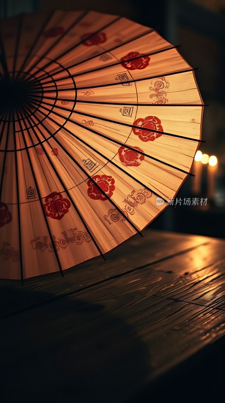 古风油纸伞下的静谧夜色