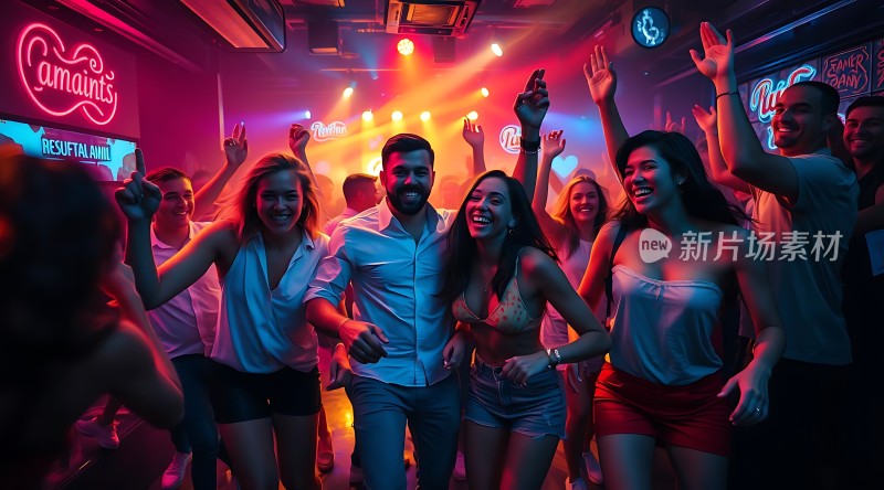 霓虹闪烁下的欢乐派对青春洋溢活力四射！