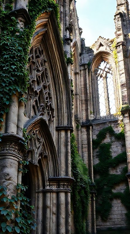 古堡残垣藤蔓缠绕神秘而美丽