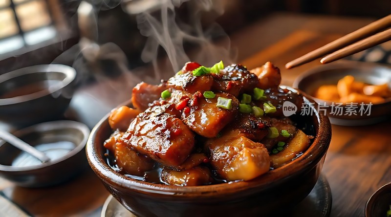 热气腾腾的美味佳肴诱人的红烧肉