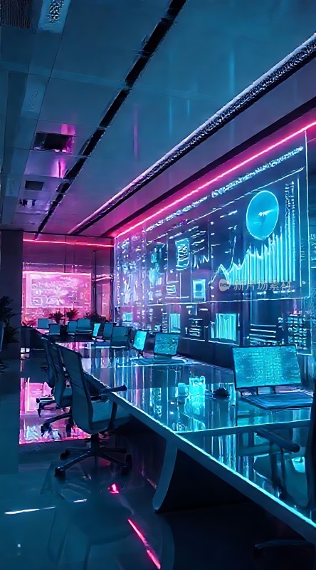 科技感会议室未来主义风格办公空间