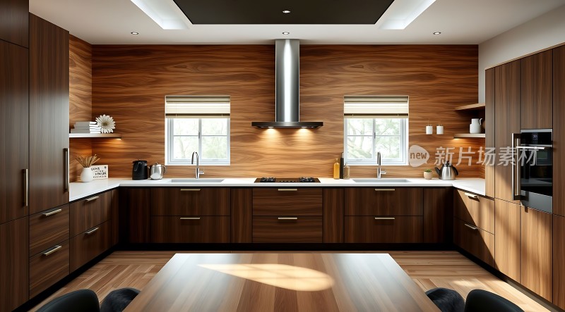 现代厨房设计木质橱柜与简洁线条的结合