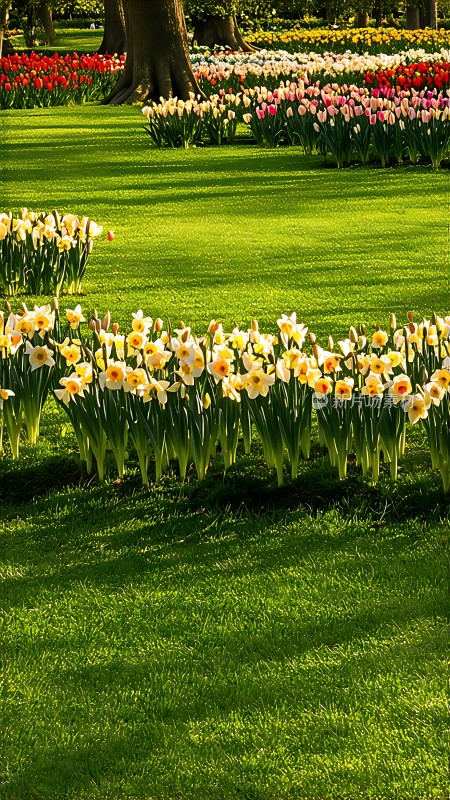 阳光下的郁金香花海