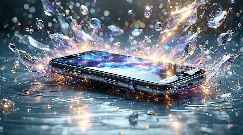 手机溅起的水花与光效