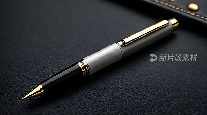 银色钢笔与黑色笔记本的结合