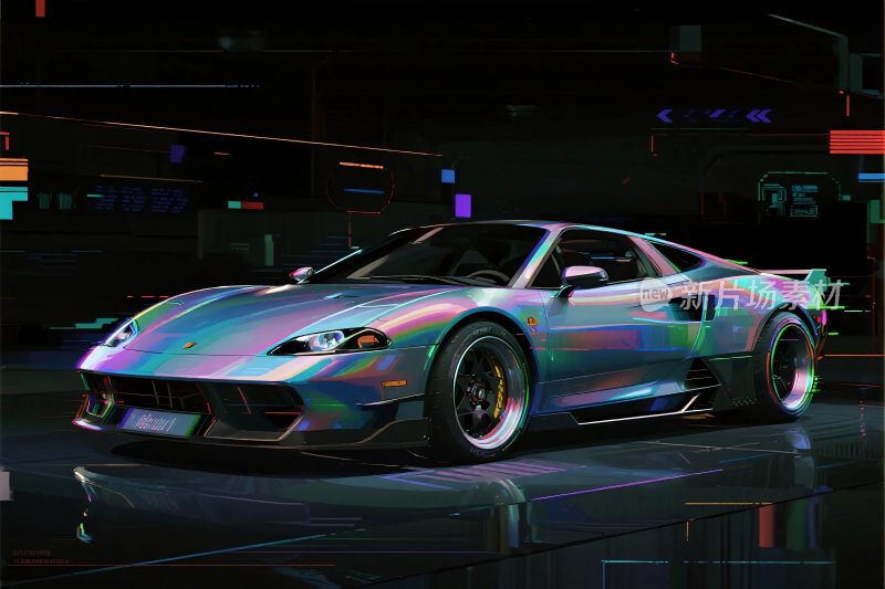霓虹未来跑车数字艺术