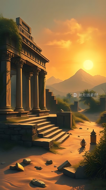 古建筑黄昏下的神秘遗迹