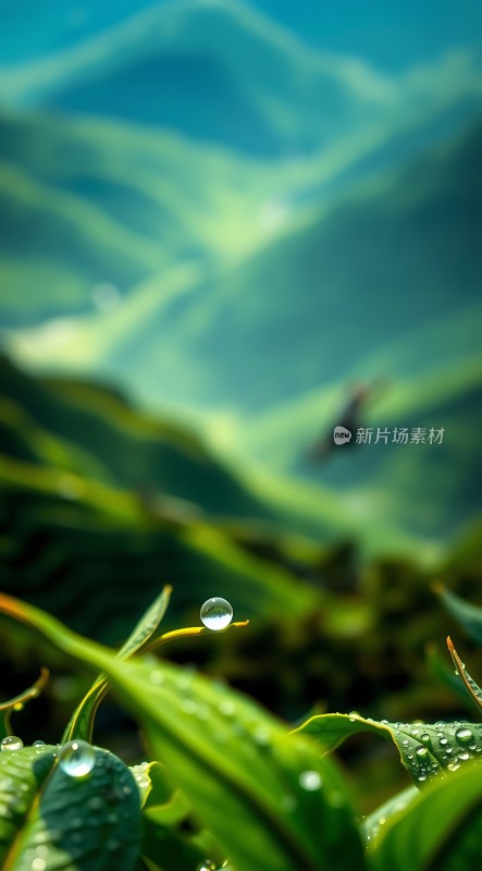 雨后山间绿叶上的露珠