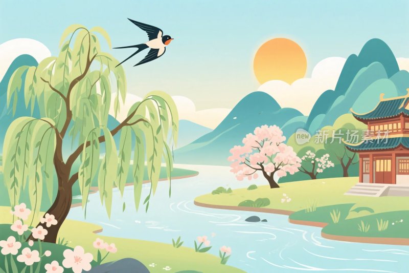 古风自然风景插画