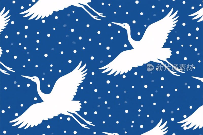 蓝天飞鹤雪花插画