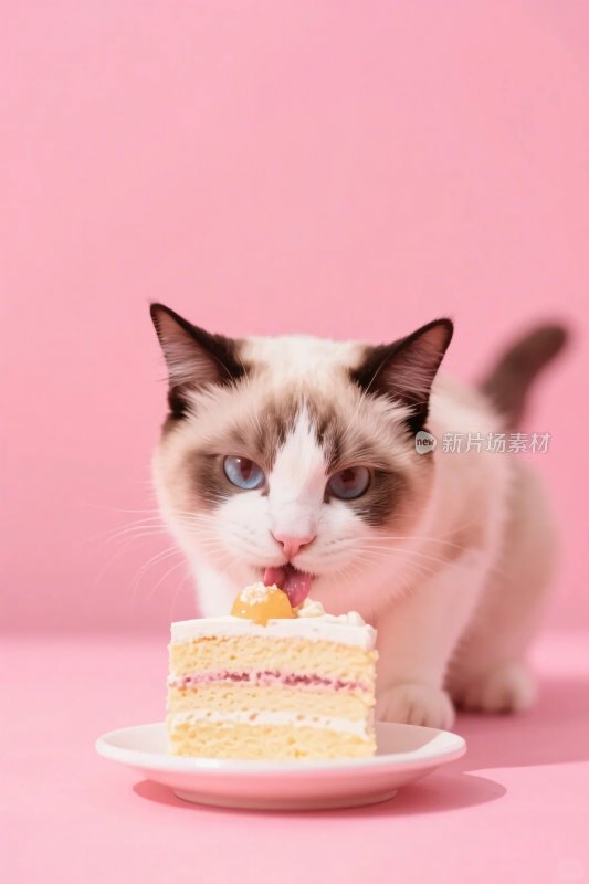 小猫吃蛋糕的画面