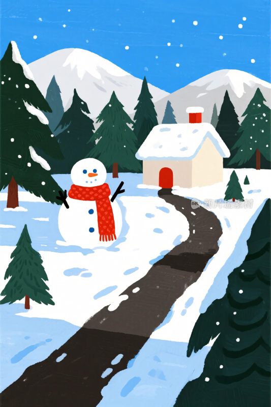 冬日雪人童话场景