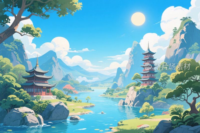 古风山水风景插画