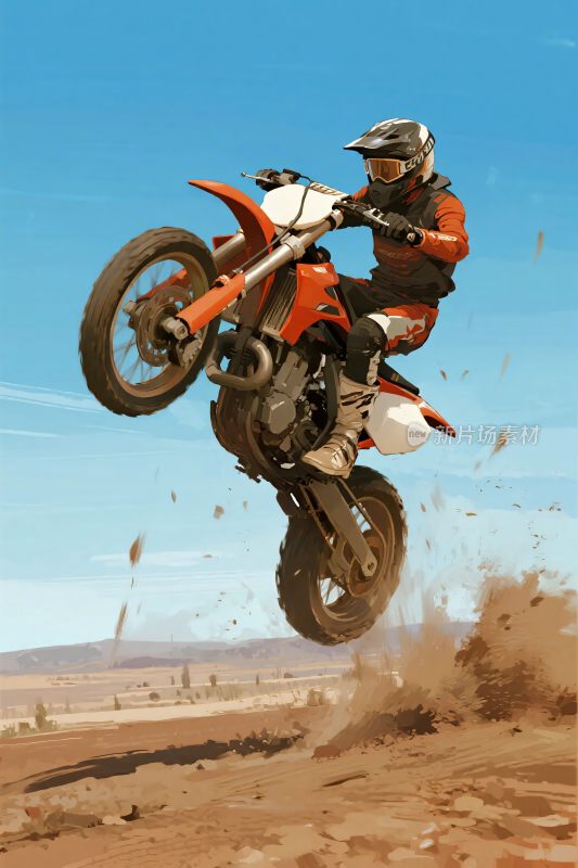 摩托车手沙漠特技表演