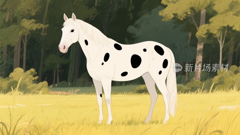 森林中斑点白马插画
