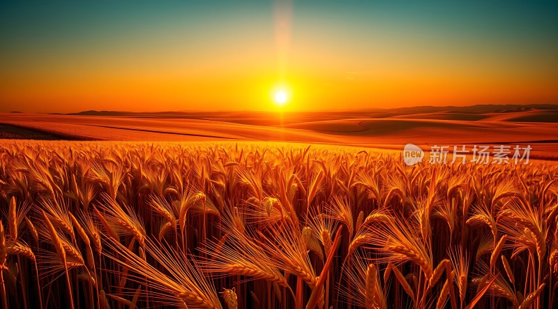 金色麦浪映夕阳