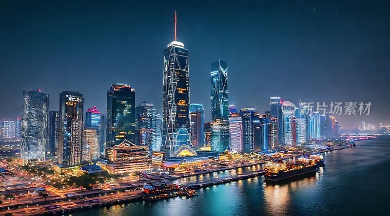 璀璨都市夜景灯火辉煌的现代建筑群