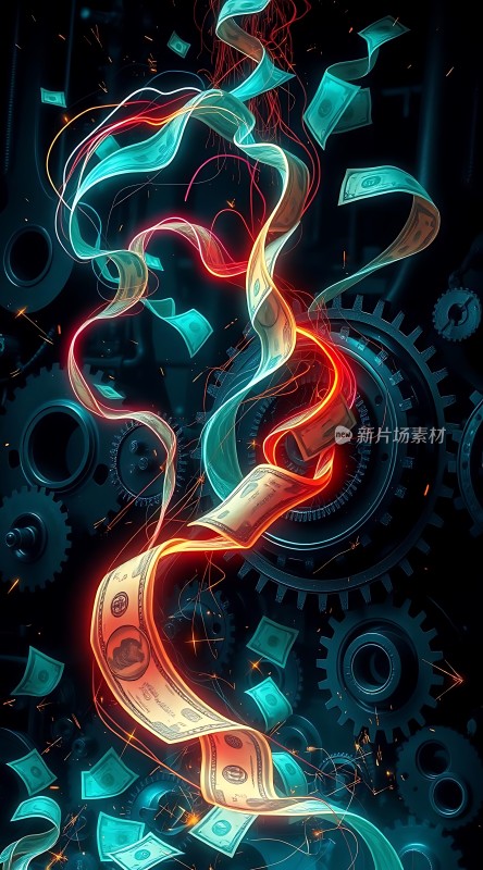财富之舞金钱与齿轮交织的艺术