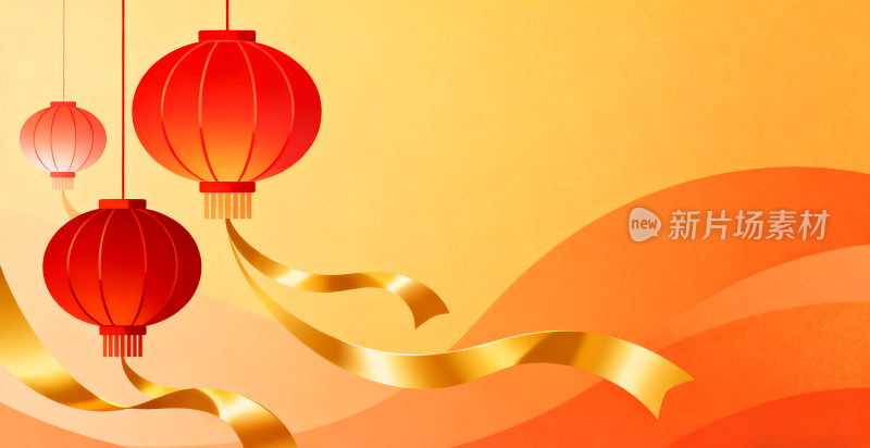 扁平风格春节过年红灯笼插画背景壁纸
