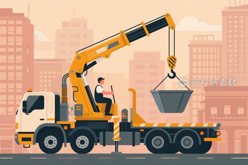 建筑起重机卡车插画