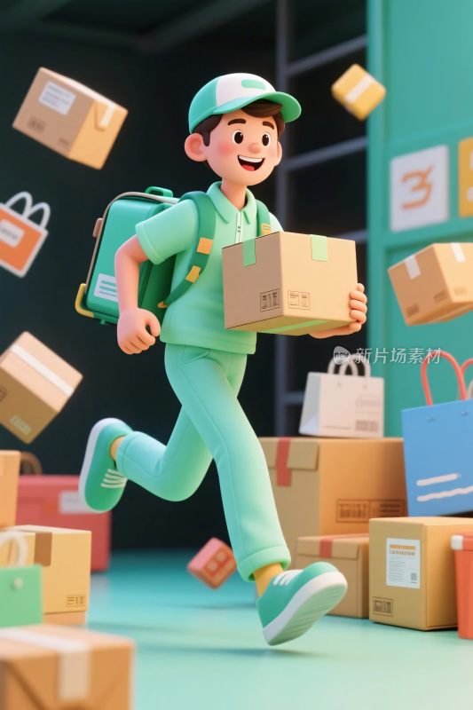配送员送货卡通插画
