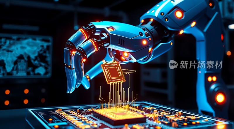机器人操作芯片科技感十足