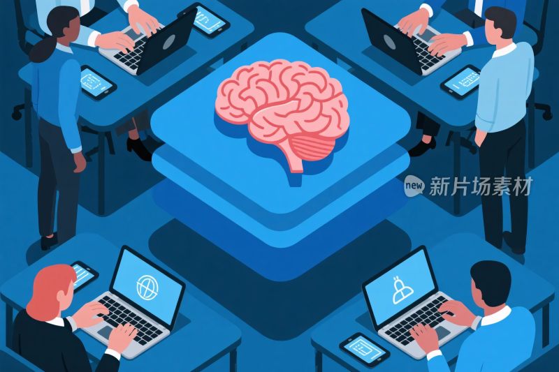 团队脑力协作插画