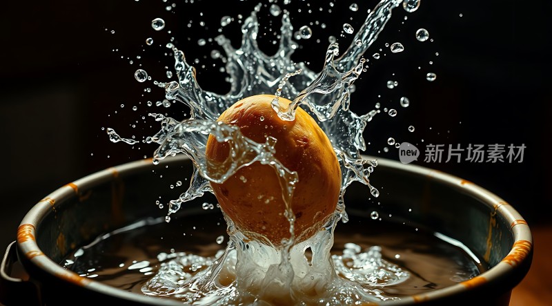 水花四溅橙子入池